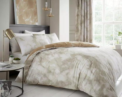 Marble Effect Duvet Quilt Cover & Pillow Case Bedding Set Black Cream White