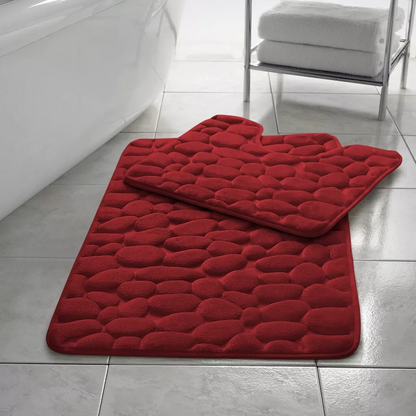 Pabble Memory Foam Non Slip Bath Mat Set 2 Piece Rubber Pedestal Toilet Bathroom