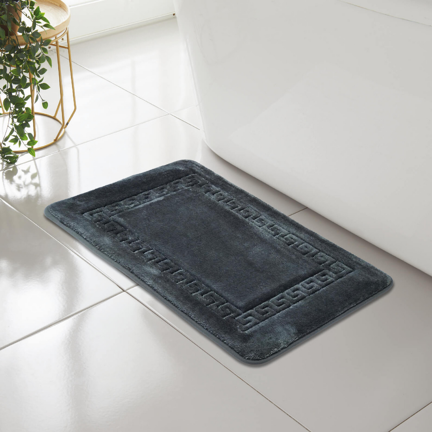 GREEK KEY STYLE BATH MAT PEDESTAL SET NON SLIP TOILET BATHROOM RUGS 1 PIECE