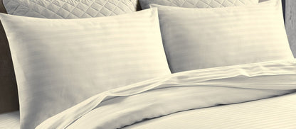 T 250 100% Cotton Striped Bedding Set Duvet, Sheets, Flat Pillowcases