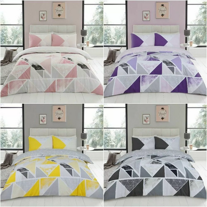 Mila Triangles Marble Stripes Duvet Quilt Cover & Pillow Case Bedding Set Pink