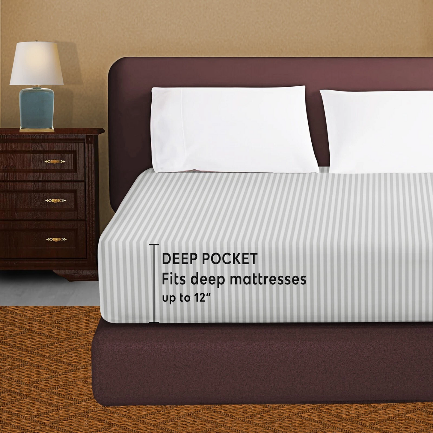 100% Egyptian Pcotton Fitted Sheet 30Cm Extra Deep 300tc Bedsheets Single Double