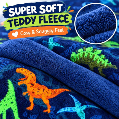 Plush teddy fleece pillowcase in matching kids' dinosaur or unicorn design
