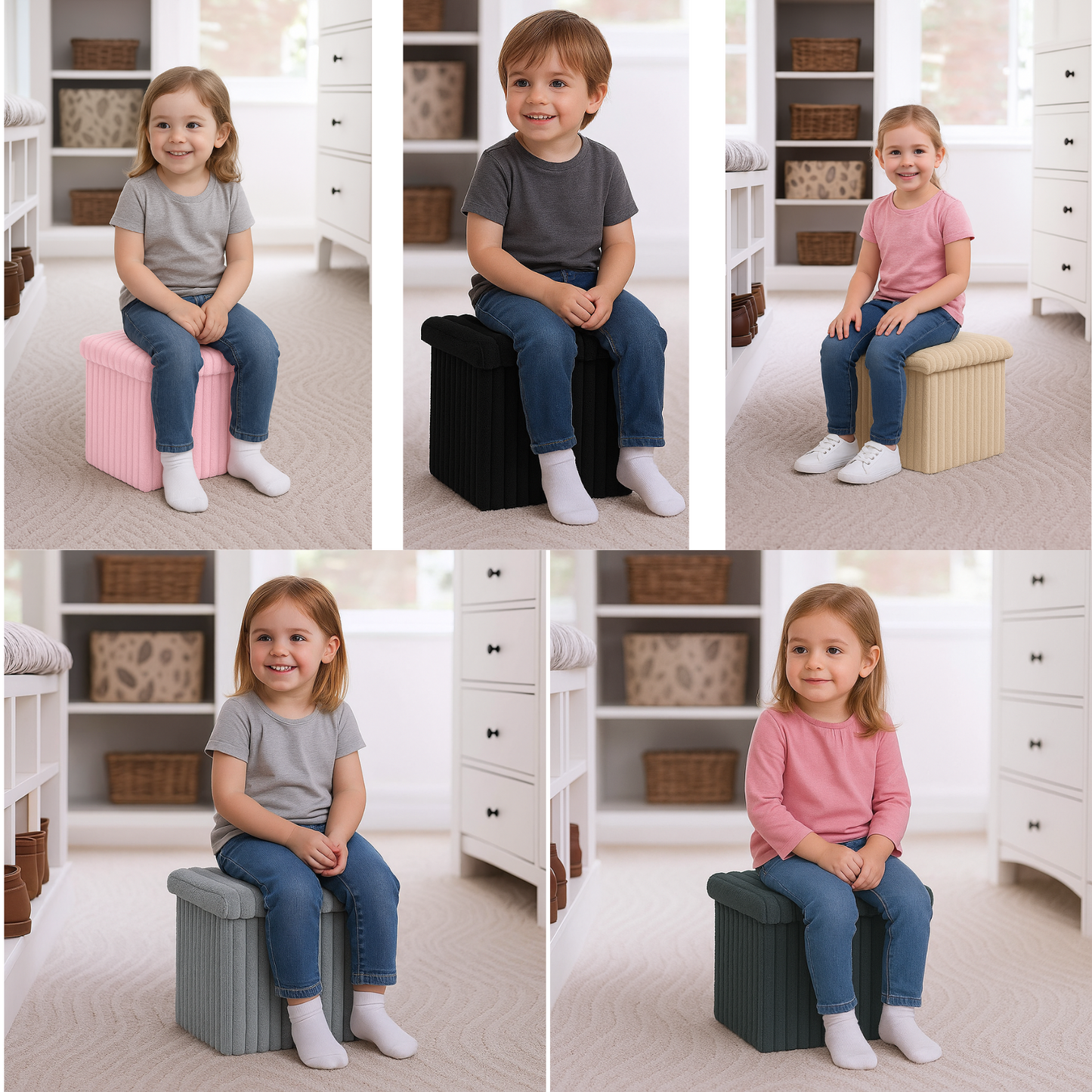 Ribbed Storage Box Large Capacity Ottoman Multi-Purpose Seat Foot Stool Toys Box