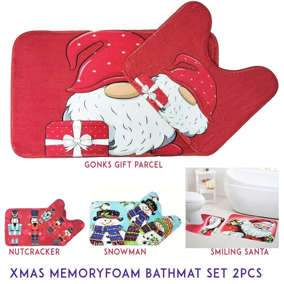 XMAS MEMORY FOAM BATH MAT NONSLIP 2PC BATHROOM PEDESTAL MAT SET
