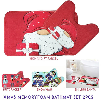 XMAS MEMORY FOAM BATH MAT NONSLIP 2PC BATHROOM PEDESTAL MAT SET
