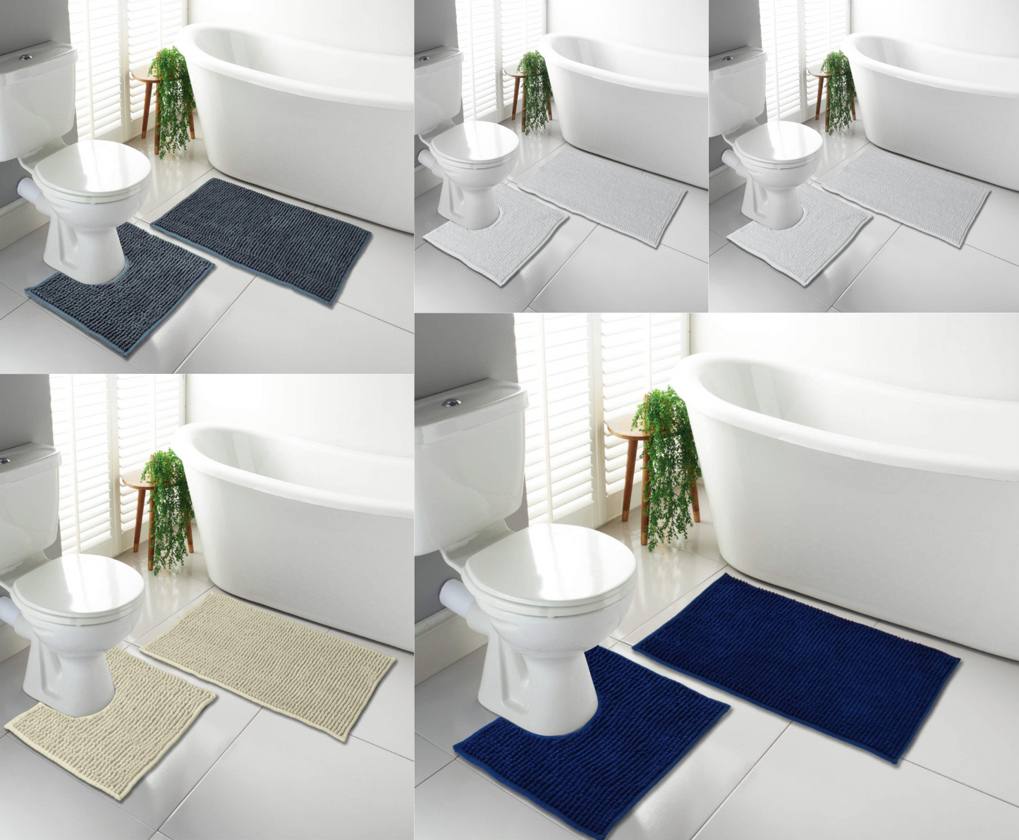 2 Piece Loop Bath Mat Ultra Soft Bathroom Rug Anti Slip Toilet Rug Pedestal Set