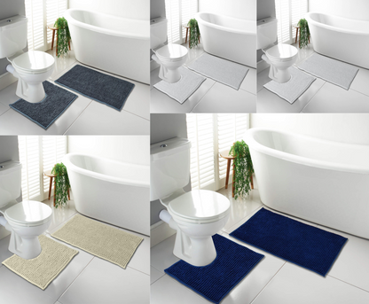 2 Piece Loop Bath Mat Ultra Soft Bathroom Rug Anti Slip Toilet Rug Pedestal Set