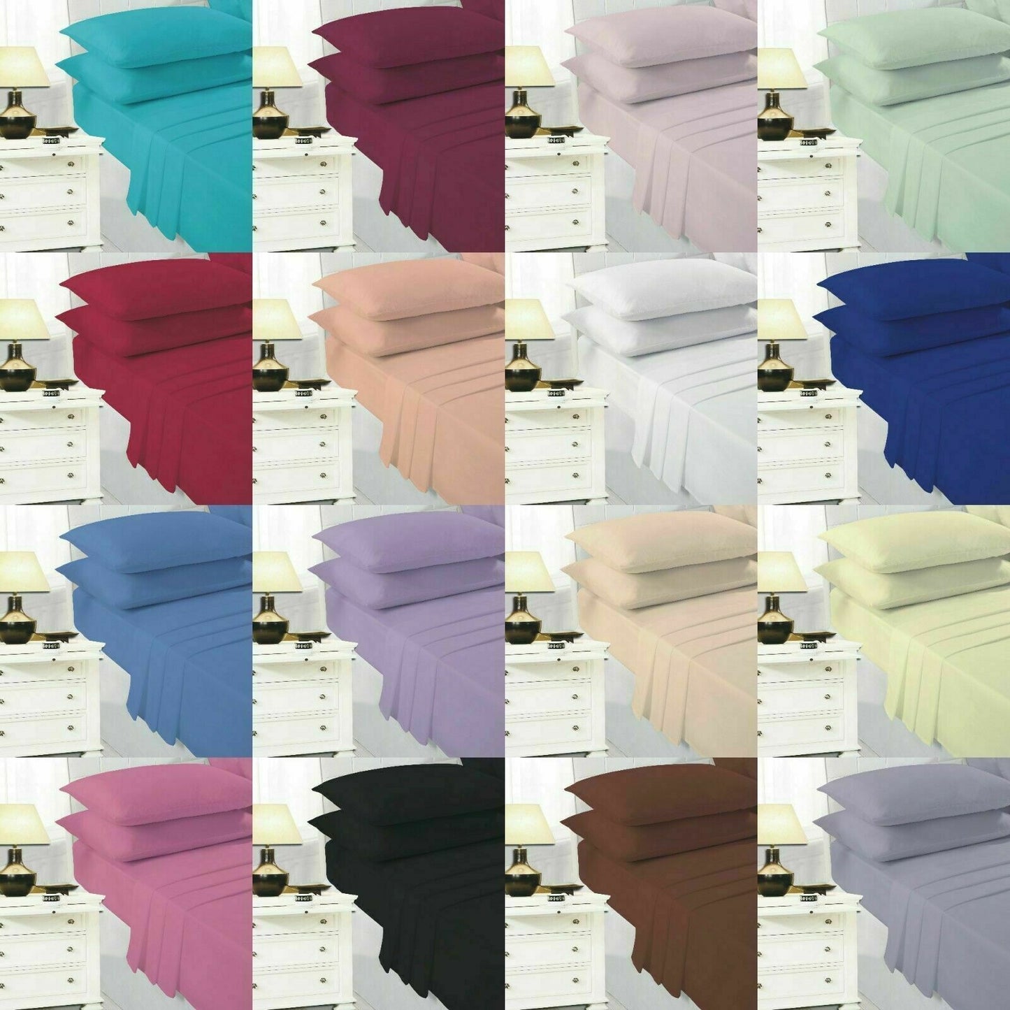 Easy Care Plain Dyed Fitted Bed Sheets 4 Ft Bunk Single Double King Super King