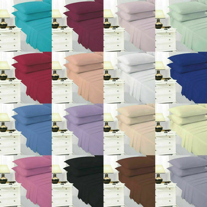 Easy Care Plain Dyed Fitted Bed Sheets 4 Ft Bunk Single Double King Super King