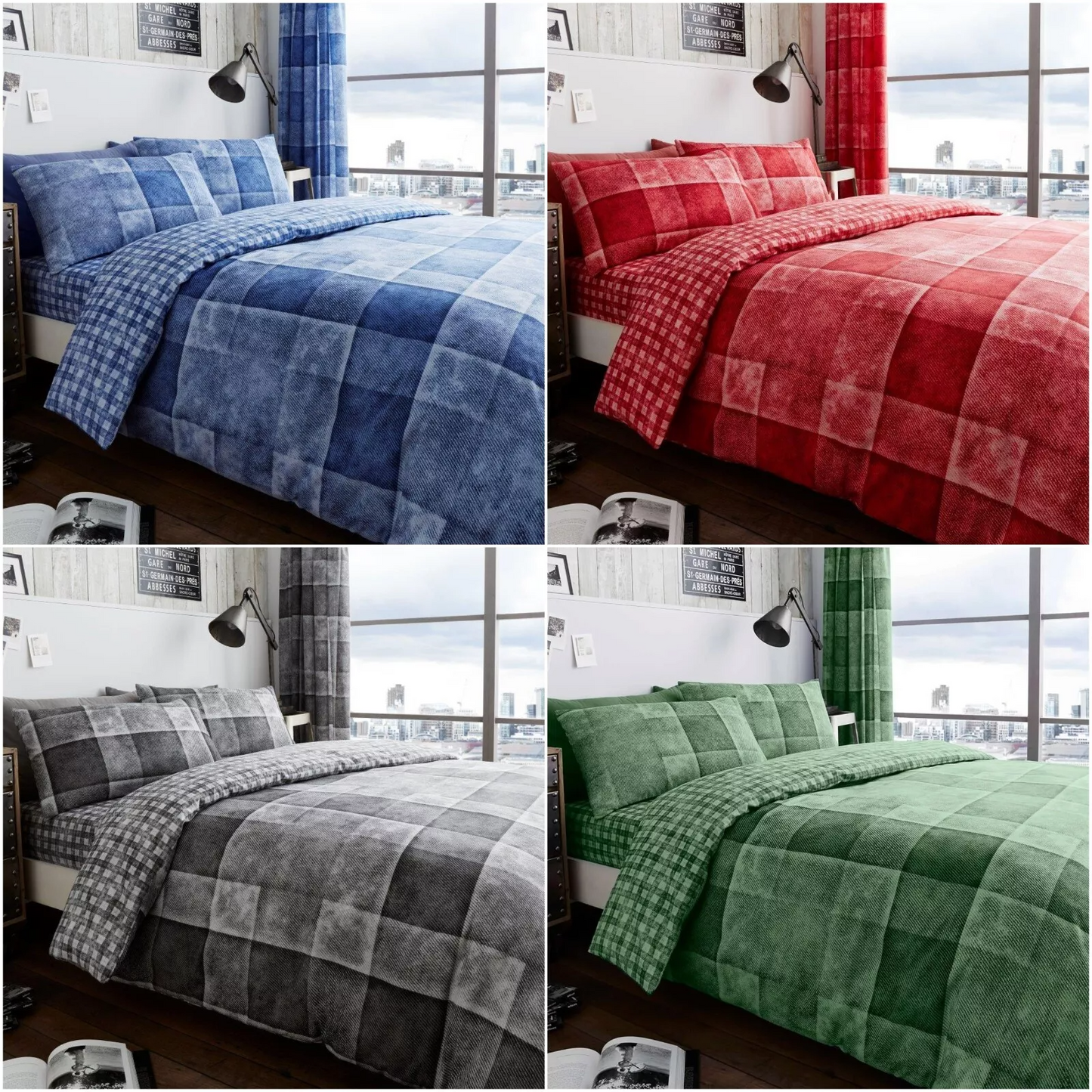Denim Check Duvet Quilt Cover Set Soft Easy Care Bed Linen All Sizes Bedding Set