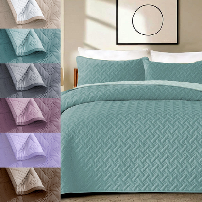 3 Piece Quilted Bedspread Weave Embossed Bedding Set