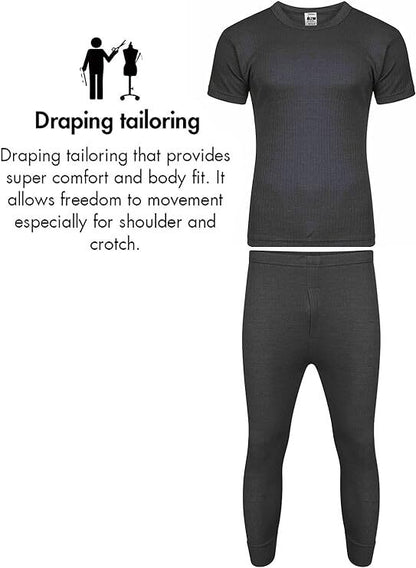2 Full Set Mens Thermal Underwear Half Sleeve Vest Top Bottom Long Johns