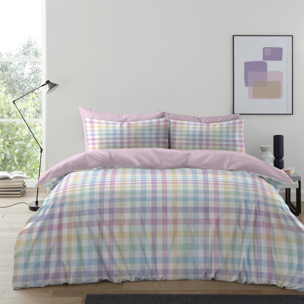 Gingham Moor Duvet Cover Set with Pillowcases, Soft Macrofibre Bedding Set
