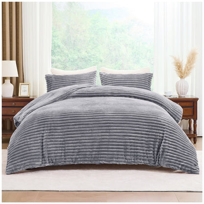 Fleece Osum Ribbed Duvet Quilt Covers Pillowcase Thermal Teddy Bear Bedding Set