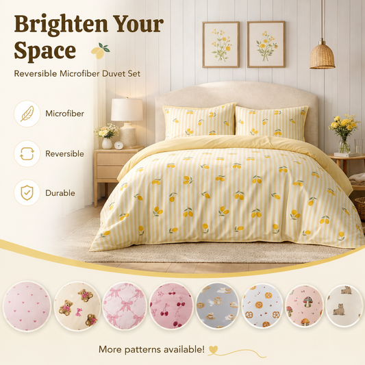 Fun Designs reversible microfibre duvet cover set with matching pillowcases by Nimora Home