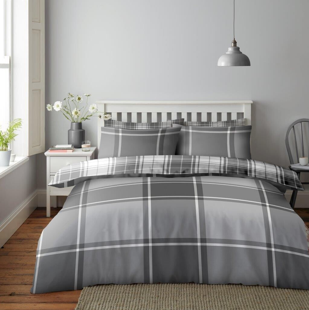 Wimborne Check Printed Duvet Cover Tartan Reversible Bedding Set