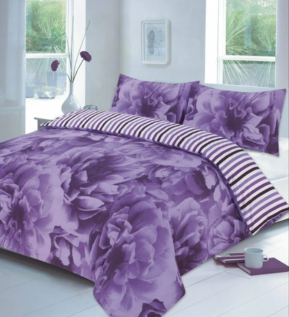 Rose Reversible Duvet Quilt Cover Printed Single Double King Size Bedding Set