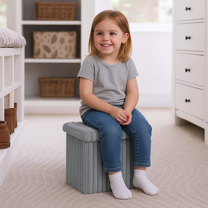 Ribbed Storage Box Large Capacity Ottoman Multi-Purpose Seat Foot Stool Toys Box