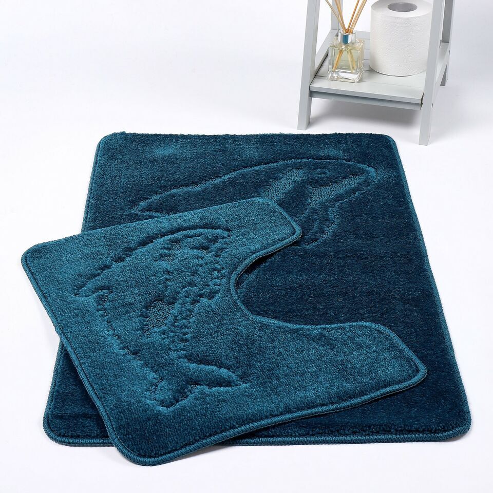 2 PC Dolphin  BATH MAT PEDESTAL SET NON SLIP TOILET BATHROOM RUGS