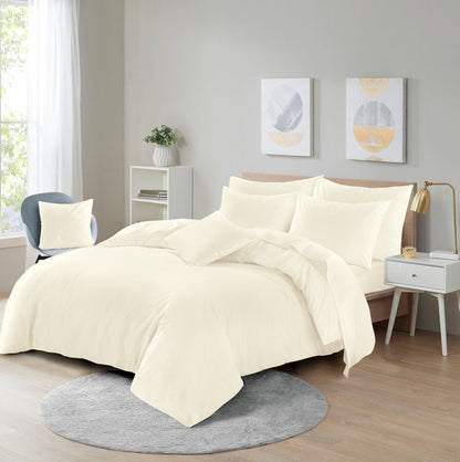 Close-up of smooth silky microfibre fabric on a plain duvet cover