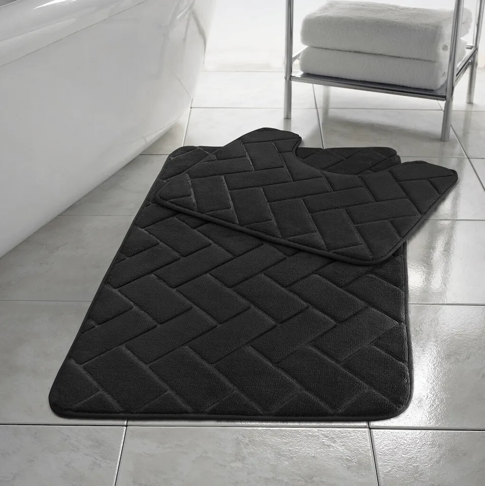 Memory Foam Non Slip Bath Mat Set 2 Piece Rubber Pedestal Toilet Bathroom Rug