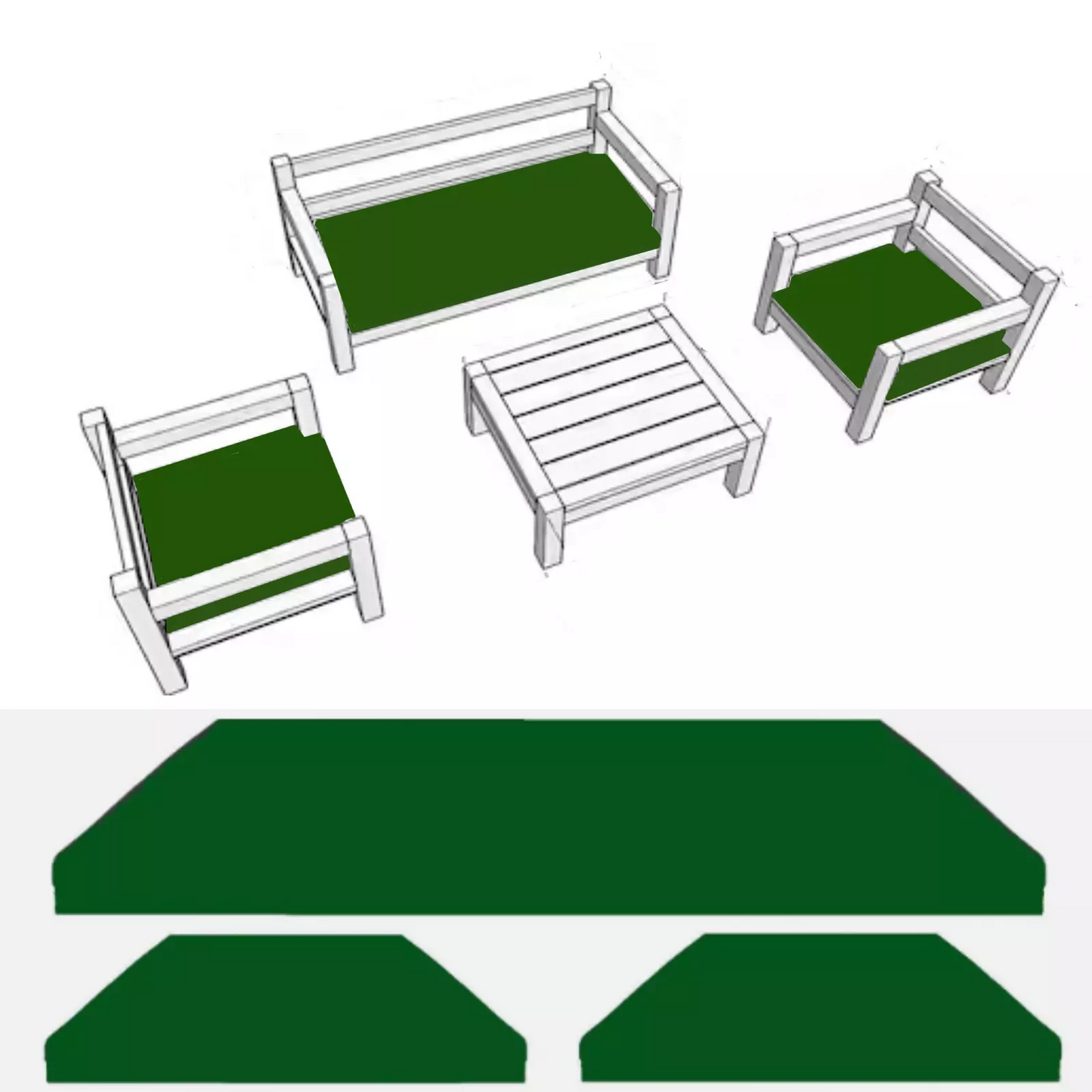 Rattan Chair Cushion Set Garden Sofa Seat Pad 3pc Replacement Set Outdoor Garden