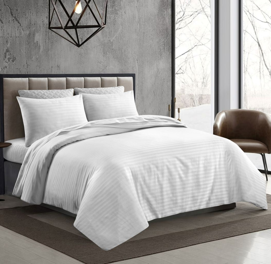 T 250 100% Cotton Striped Bedding Set Duvet, Sheets, Flat Pillowcases
