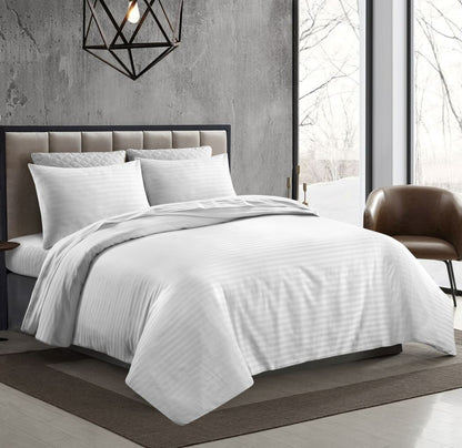 T 250 100% Cotton Striped Bedding Set Duvet, Sheets, Flat Pillowcases