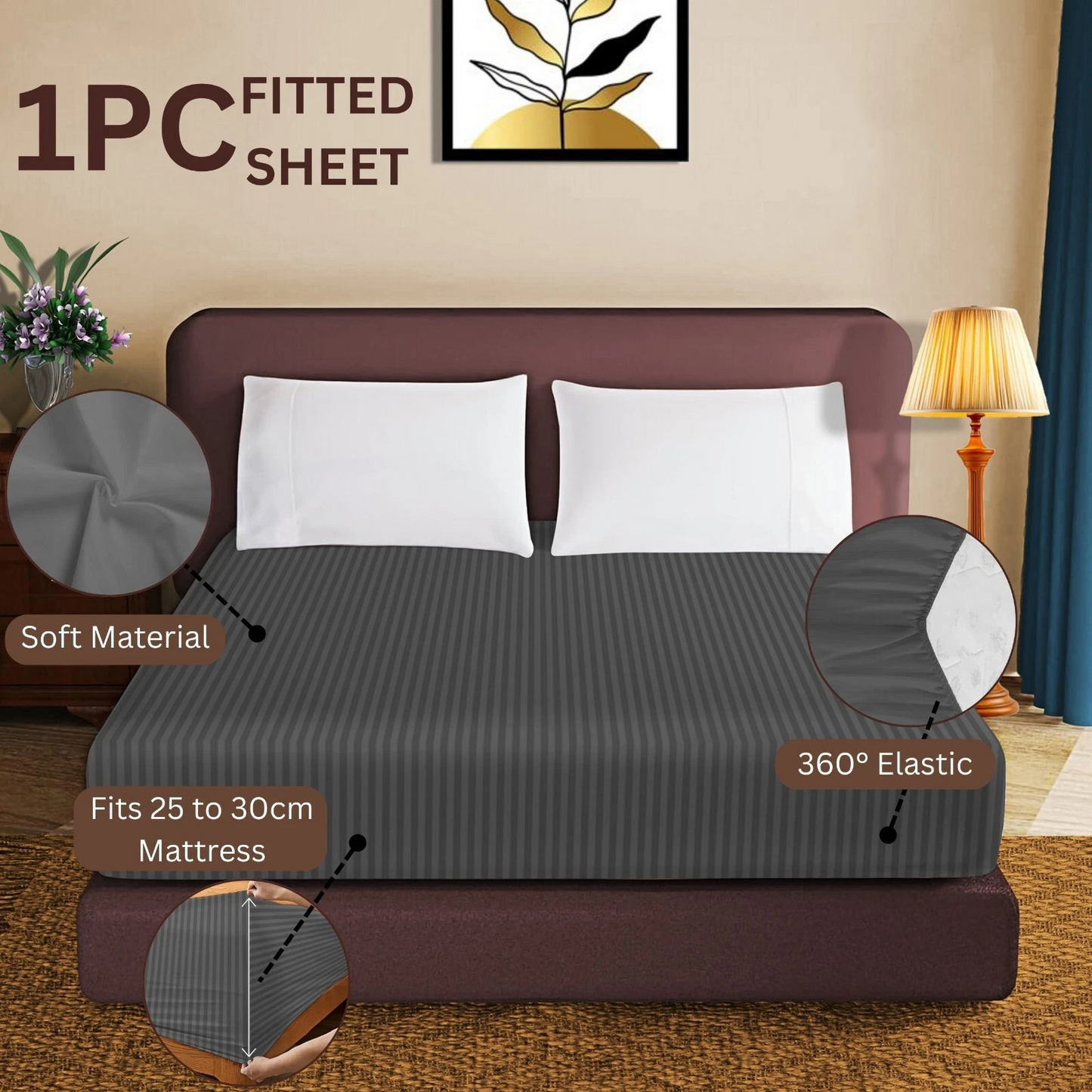 100% Egyptian Pcotton Fitted Sheet 30Cm Extra Deep 300tc Bedsheets Single Double