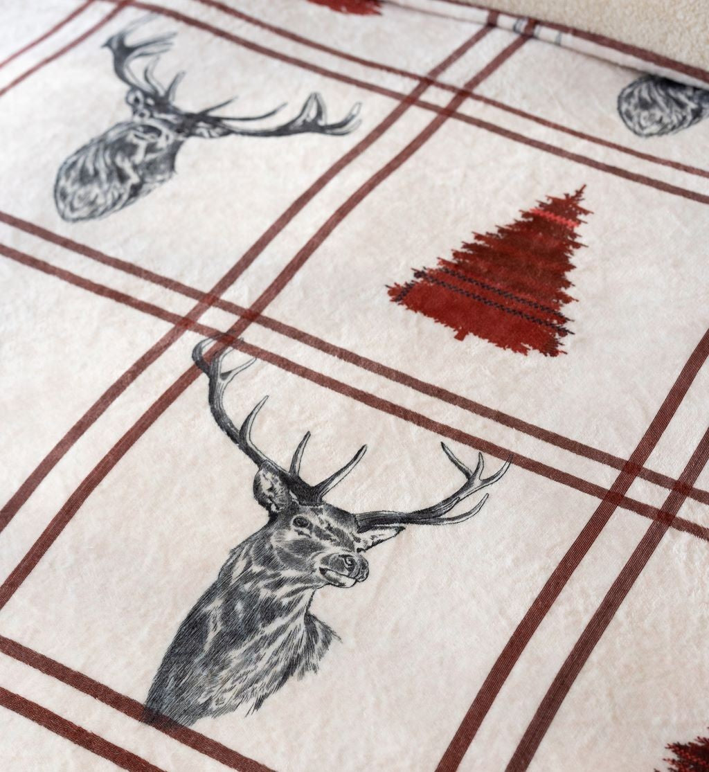 Stag Teddy Fleece Duvet Quilt Cover + Pillowcases Christmas Bedding Sets & Throw