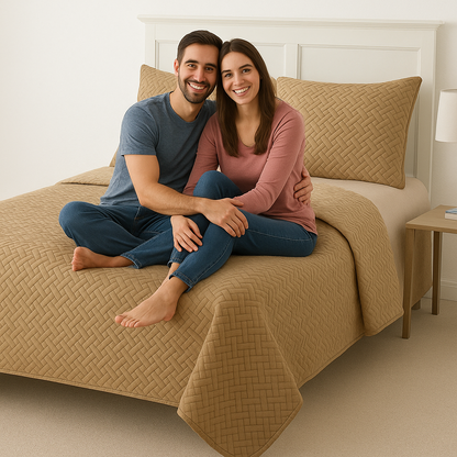 3 Piece Quilted Bedspread Weave Embossed Bedding Set
