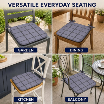 Seat pad features overview: waterproof, tie-on, foam and fibre filled