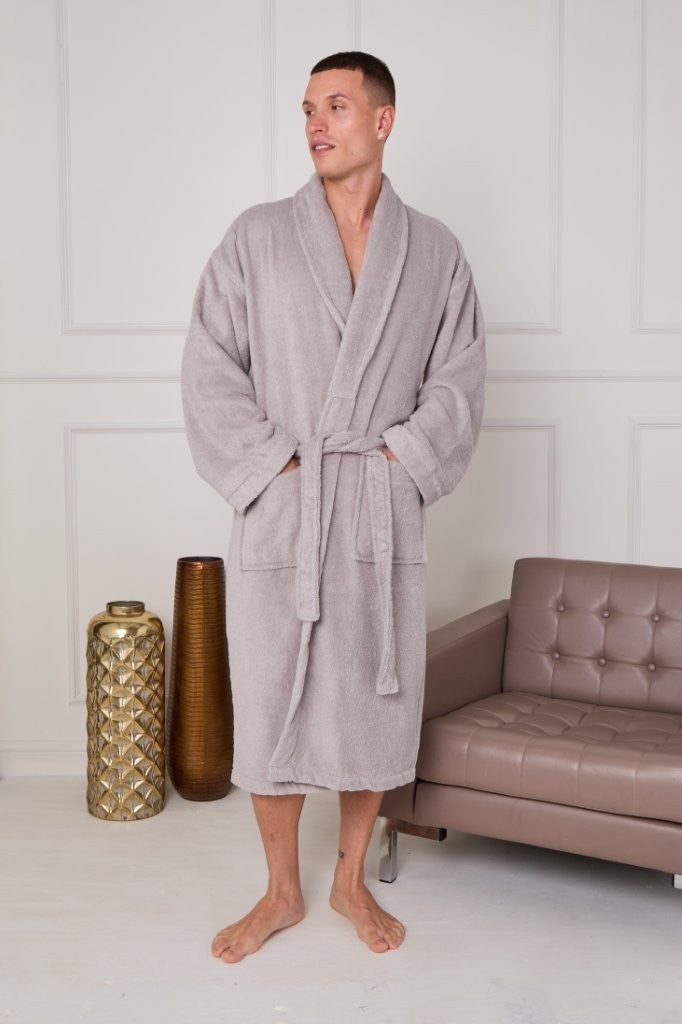 Unisex Terry Towelling 100% Cotton Shawl Collar Bathrobes Dressing Gown Robes