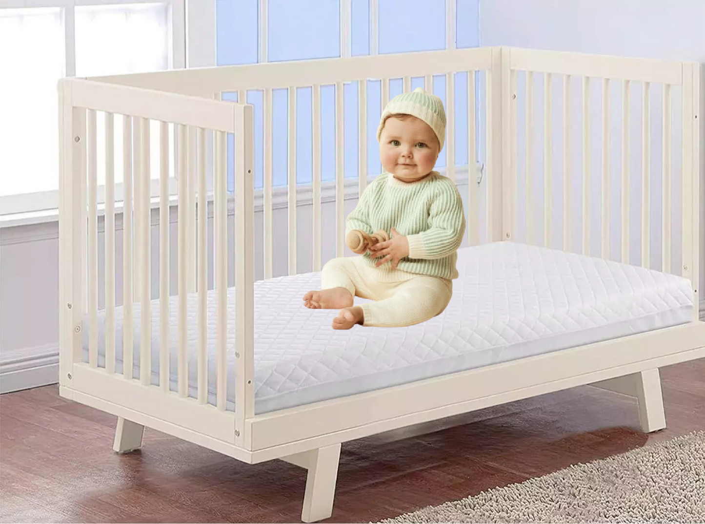 Cot Bed Mattress Breathable Toddler Crib Mattress Quilted Foam Water Resistance