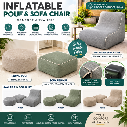 Nimora Home inflatable pouf footstool with waterproof woven-effect cover