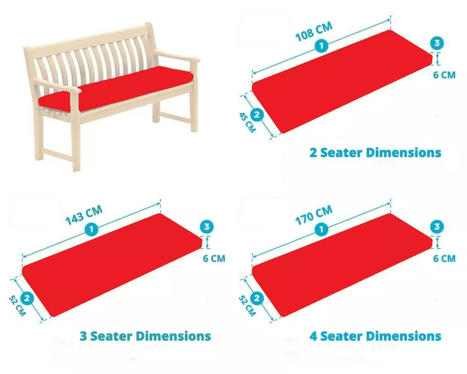 Outdoor 2/3/4 Seater Bench Pad Waterproof Fabric Garden Furniture Seat Cushions