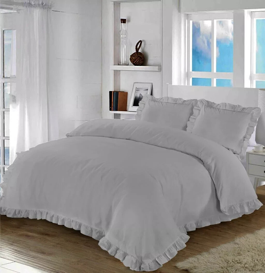 Stylish Design Santiago FRILL Duvet Quilt Cover + Pillow Case Bed Set All Size