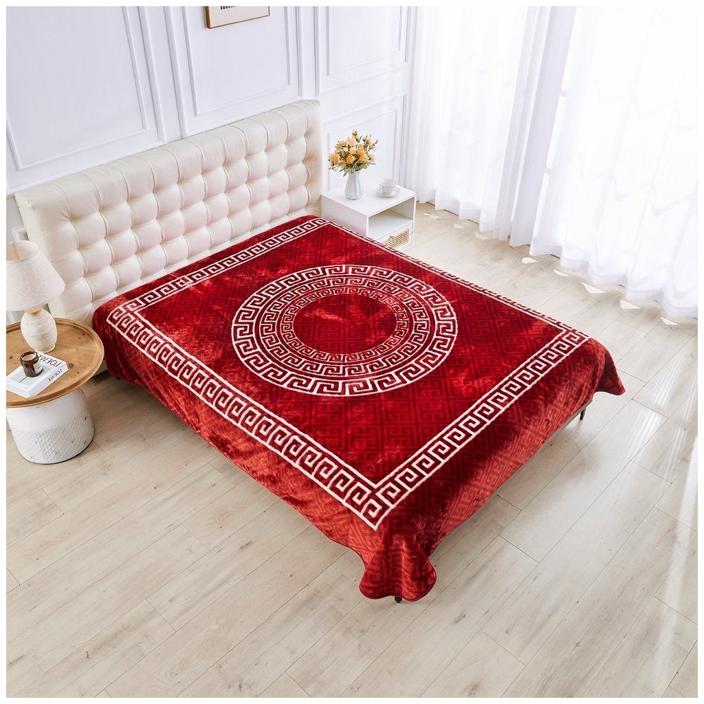 Luxury Apollo Greek Key Blanket Warm Cosy Mink Fleece Sofa Bed Travel Throw Over