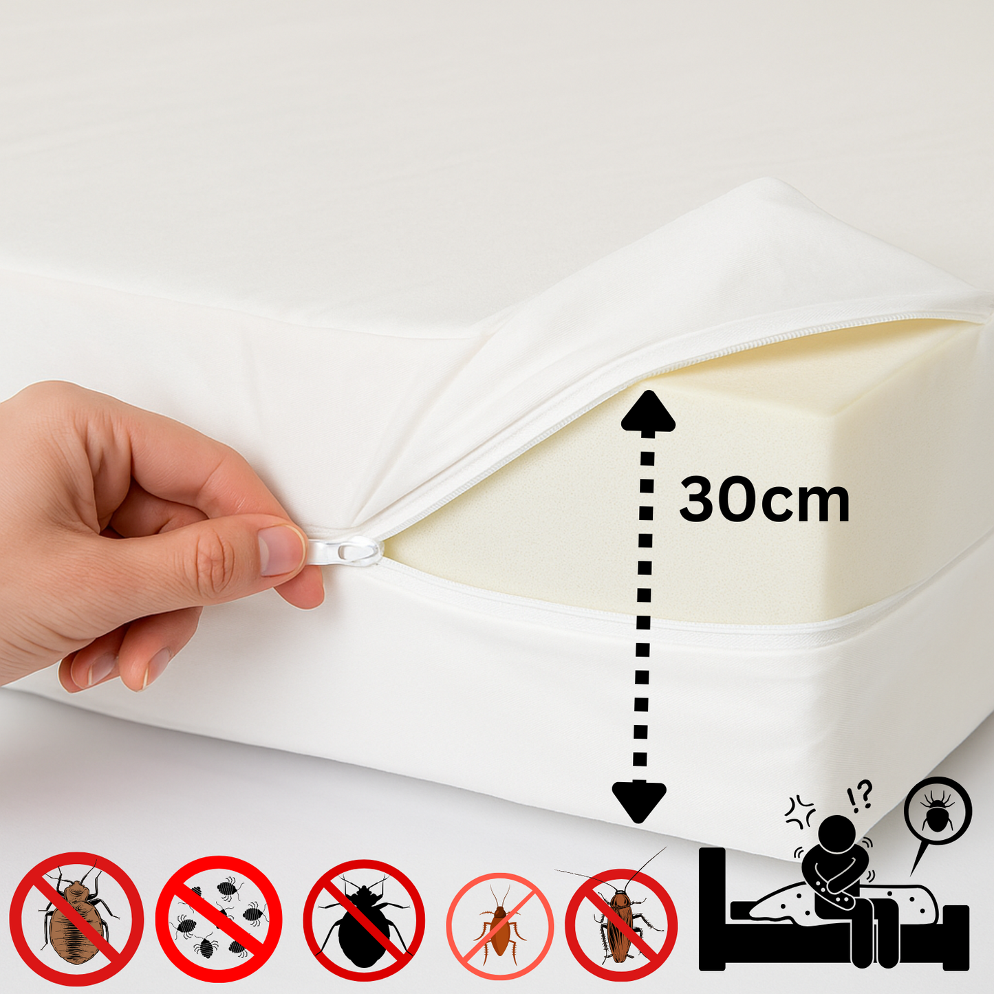 Anti Bug Zipped Waterproof Mattress Total Encasement Protector Cover All sizes