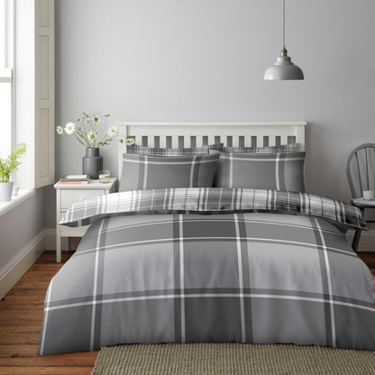 Wimborne Check Duvet Cover Printed Stripes Quilt Reversible Tartan Bedding Sets