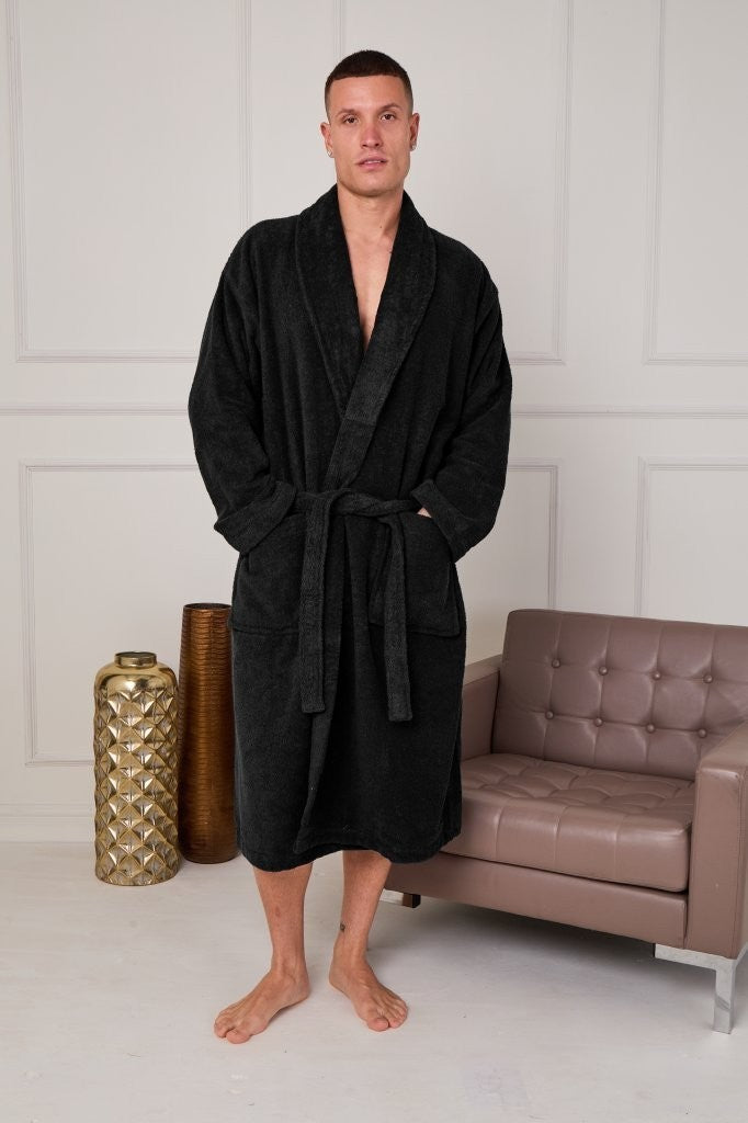 Unisex Terry Towelling 100% Cotton Shawl Collar Bathrobes Dressing Gown Robes