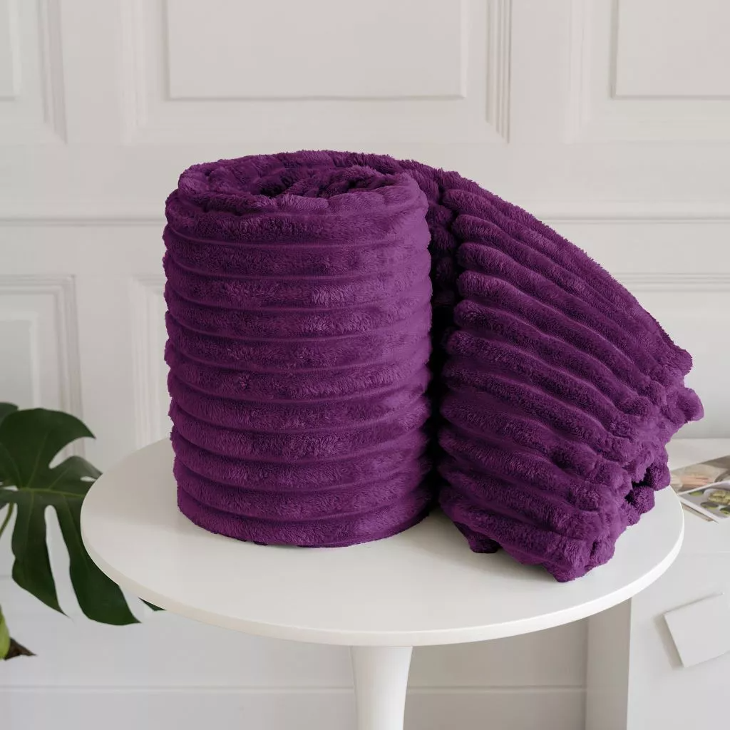 Ribbed Throws Fleece Blanket Chunky Cord Faux Fur Large Size Sofa Bed Corded