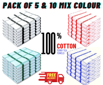Pack Of 6-12 Terry 100% Cotton Tea Towels Set Dish Cloth Kitchen Cleaning Drying
