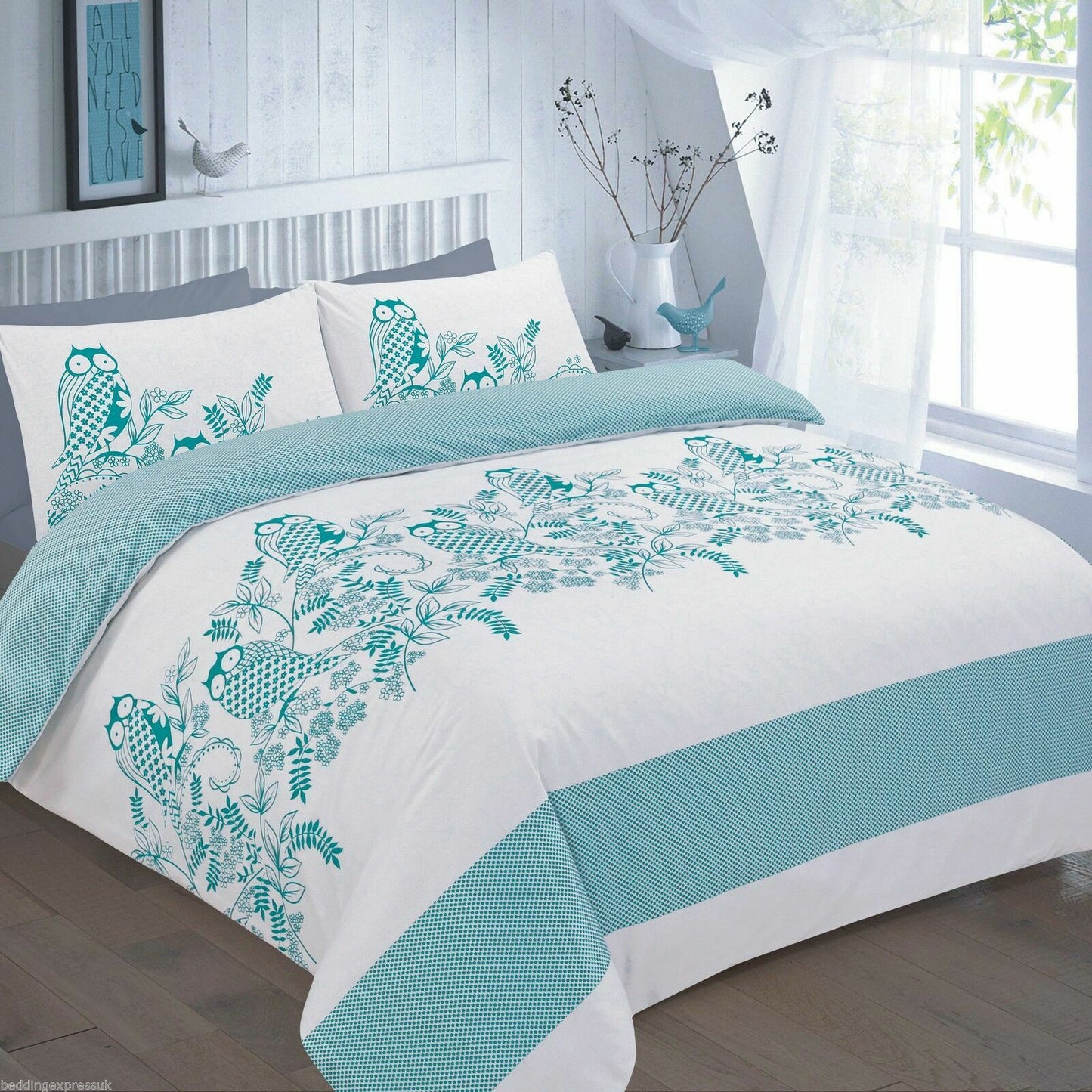 Owls Print Quilt Duvet Cover Set With Pillow Case single double Super King Size