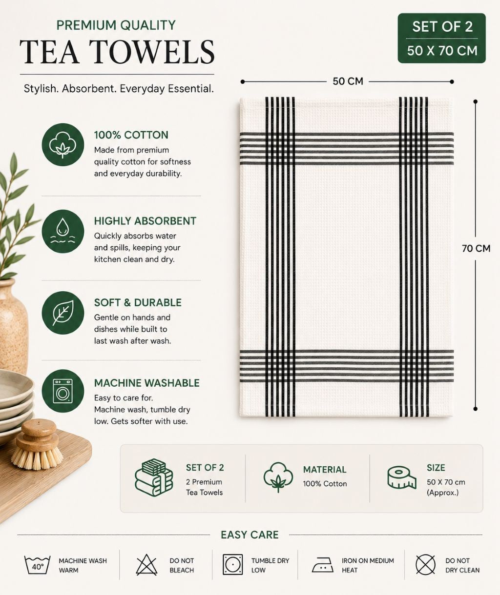 8 PCS 100% COTTON  WAFFLE  TEA TOWELS KITCHEN TOWEL CHECK DESIGN HIGH ABSORBER