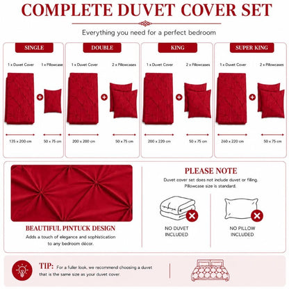 Full pintuck duvet set with pillowcases laid flat