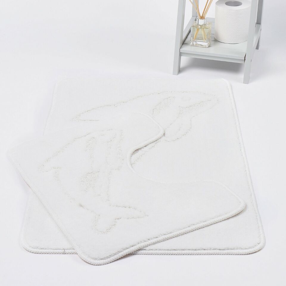 2 PC Dolphin  BATH MAT PEDESTAL SET NON SLIP TOILET BATHROOM RUGS