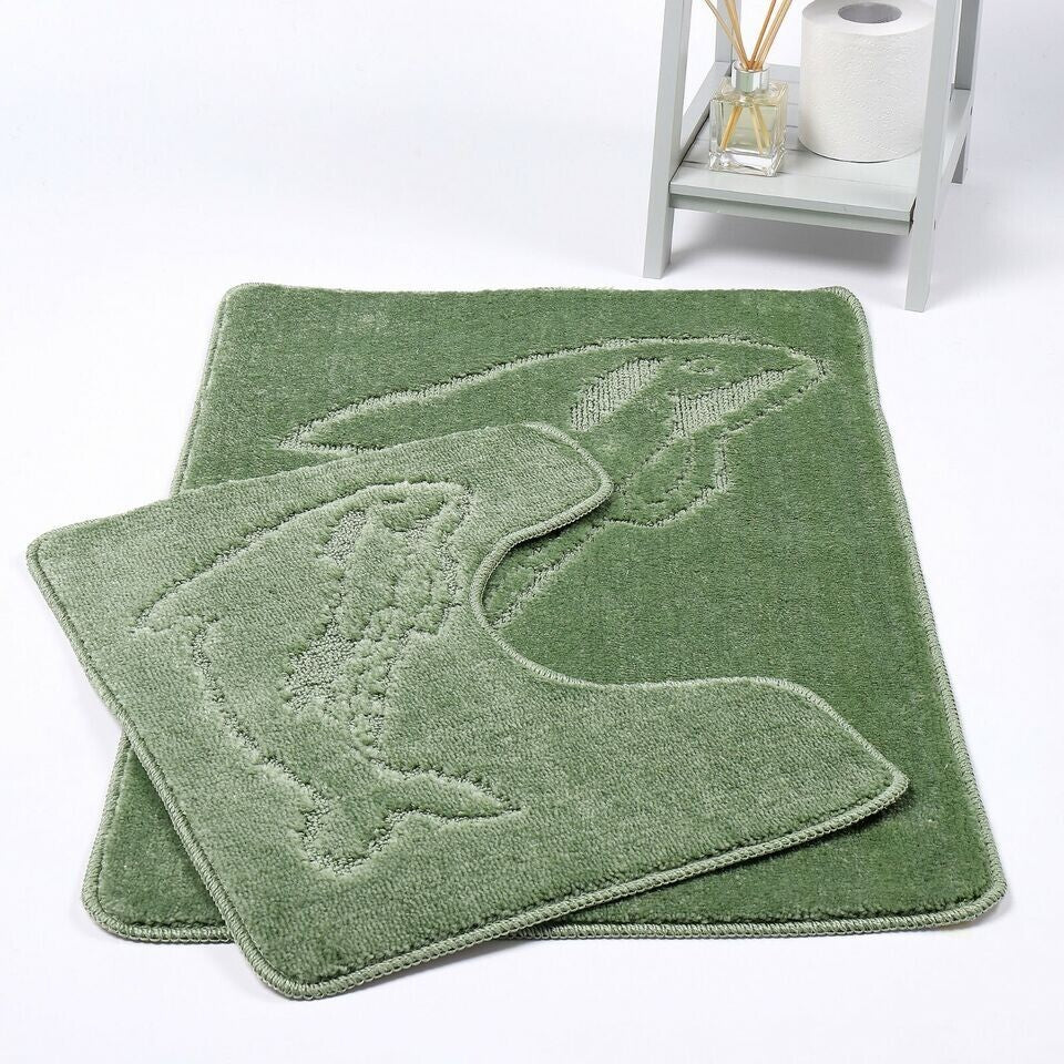 2 PC Dolphin  BATH MAT PEDESTAL SET NON SLIP TOILET BATHROOM RUGS