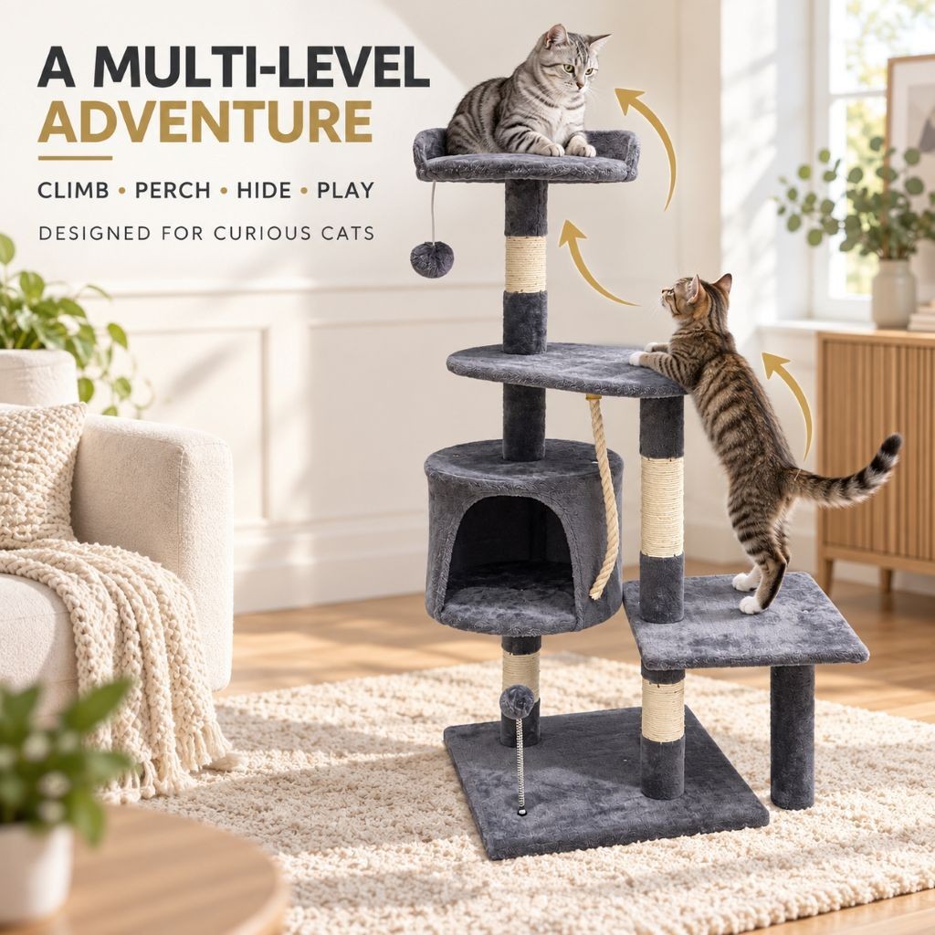 Compact 40 x 40 cm cat tree fitting neatly into a bedroom corner